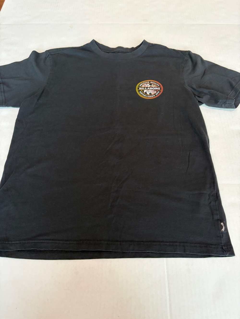Billabong Black Men’s Tee with Multicolor Chest Patch and logo on back